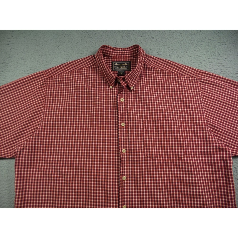 Vintage Abercrombie Fitch Shirt Mens Extra Large Red Button Down Short‎ Sleeve